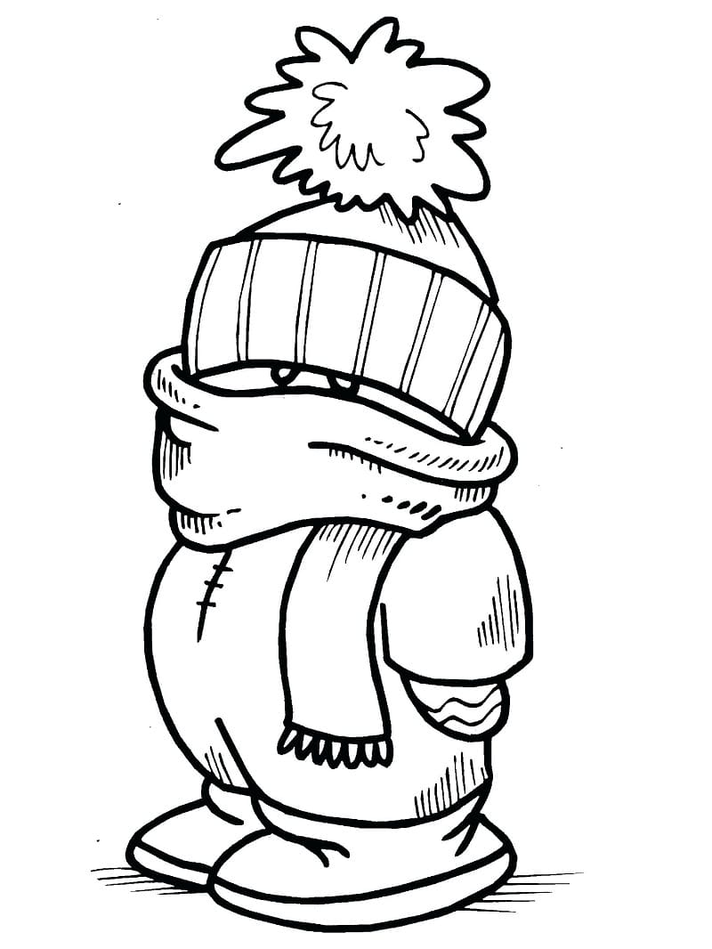 Coloriage garçon chaud en hiver