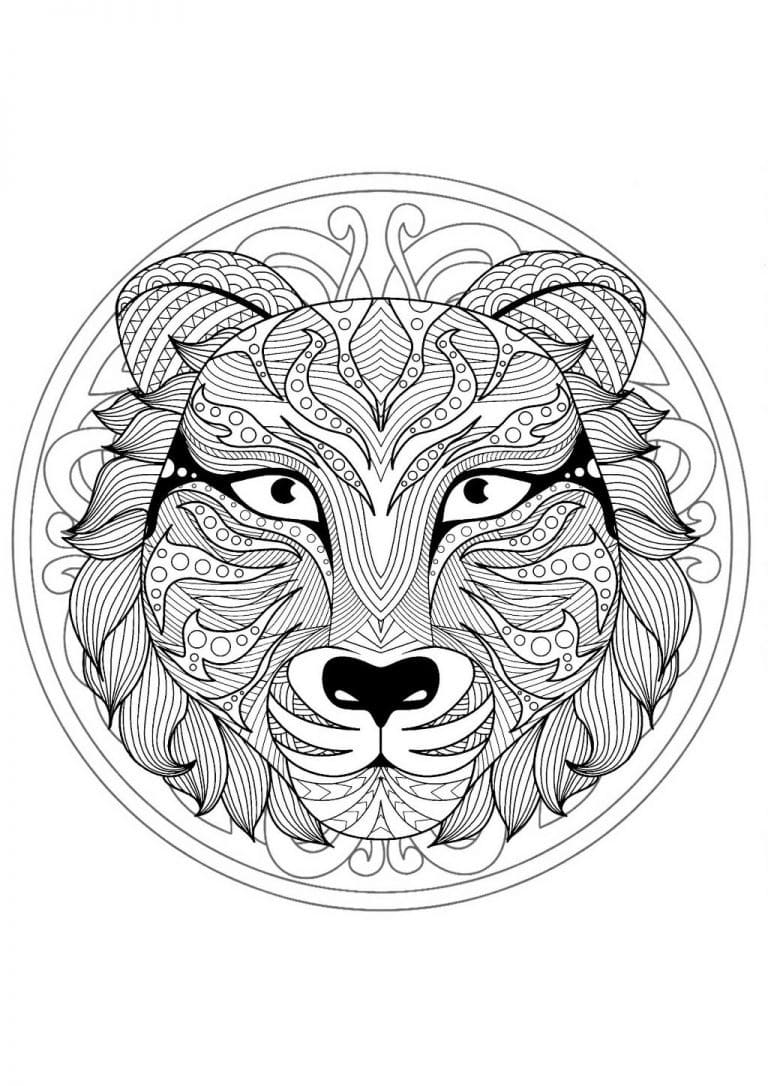 Coloriage lion animaux mandala