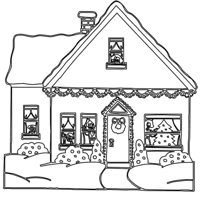 Coloriage maison d’hiver à imprimer