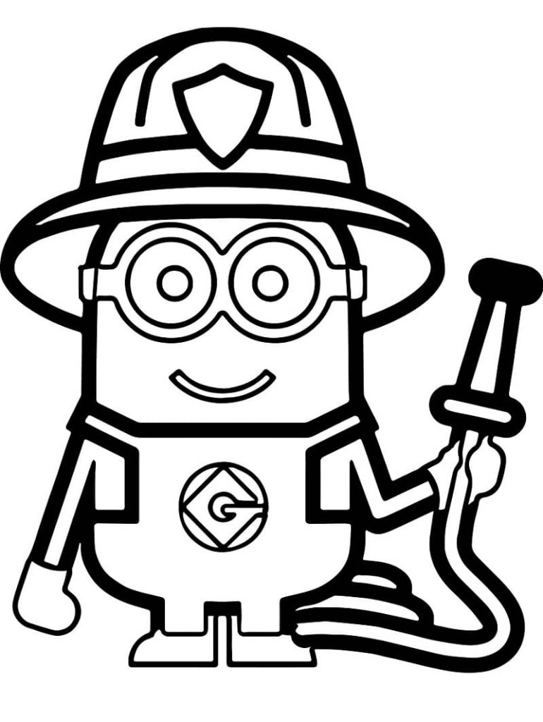 Coloriage minion kevin le pompier à imprimer