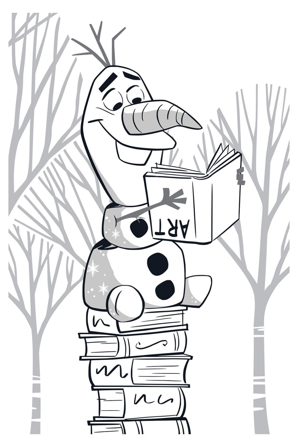 Coloriage Olaf lit un livre à imprimer