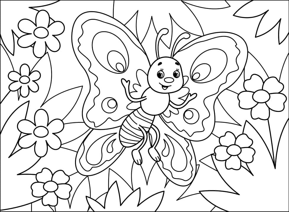 Coloriage papillon de dessin animé à imprimer