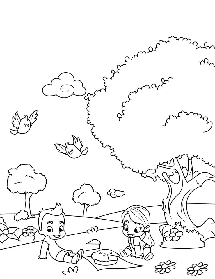 Coloriage paysage de printemps 3