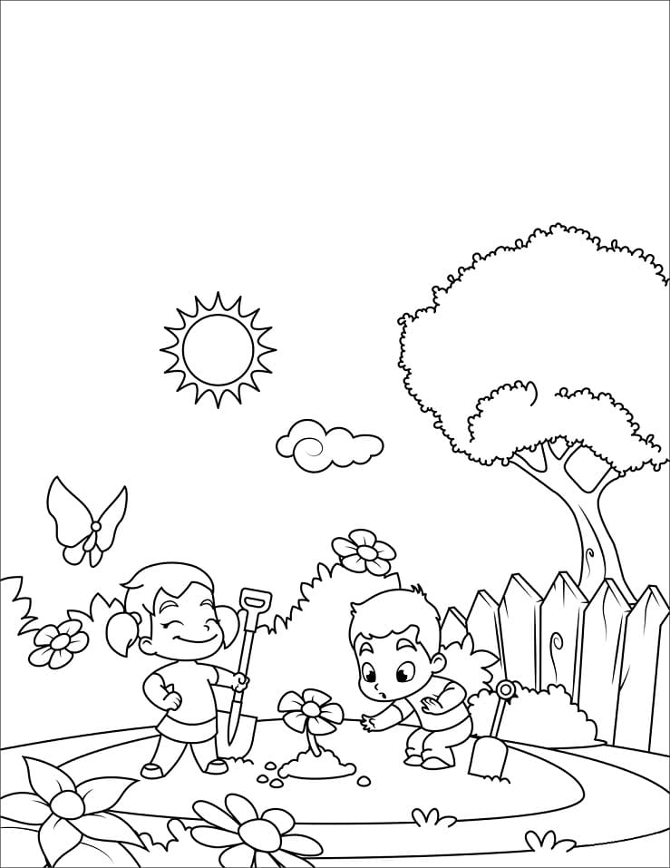 Coloriage paysage de printemps 4