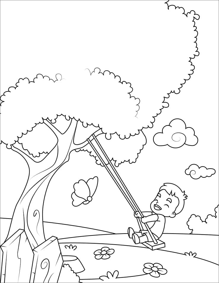 Coloriage paysage de printemps 7