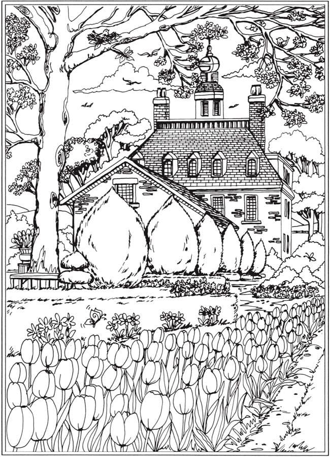 Coloriage paysage de printemps 8