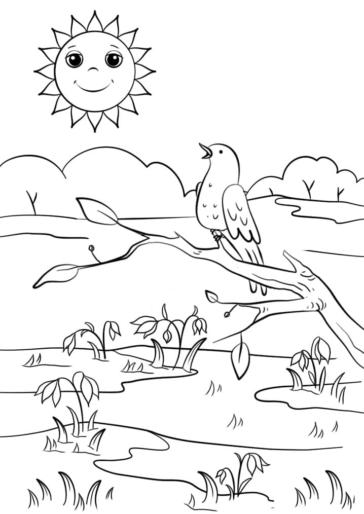 Coloriage paysage de printemps 9