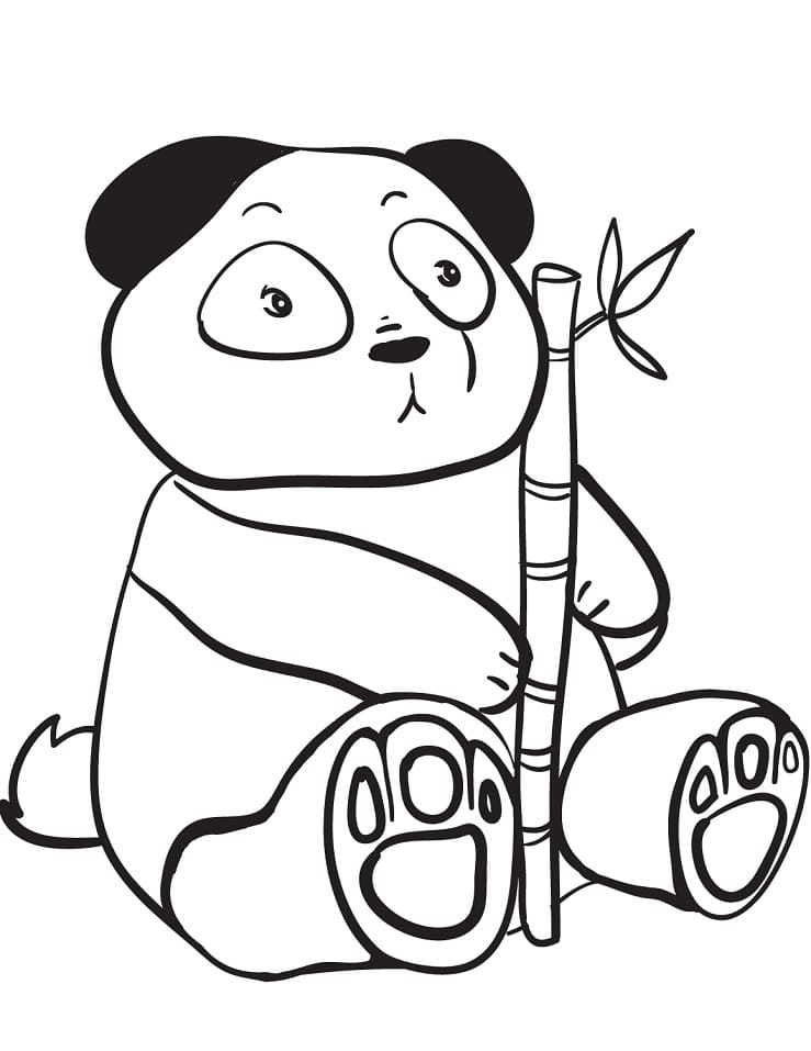 Coloriage petit panda tenant une branche de bambou