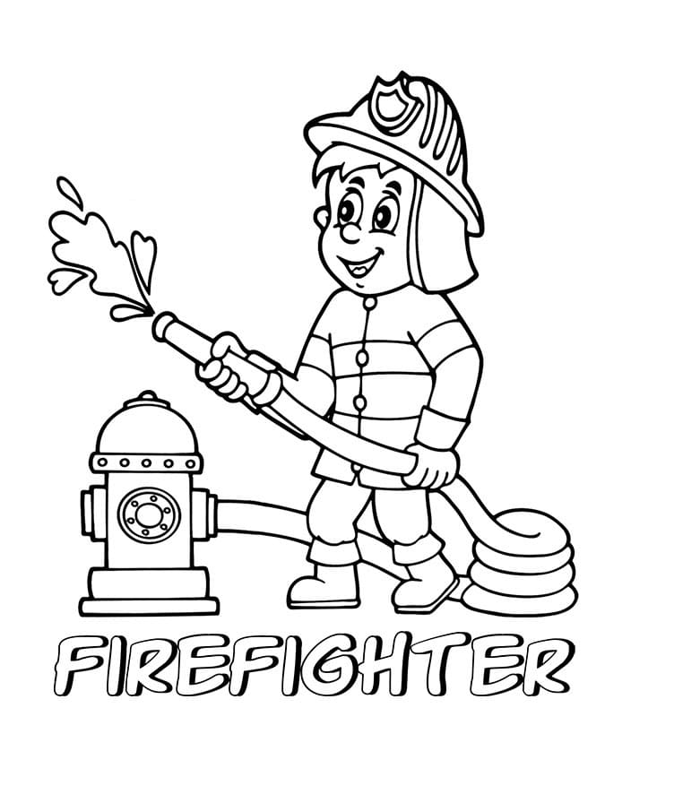 Coloriage petit pompier à imprimer