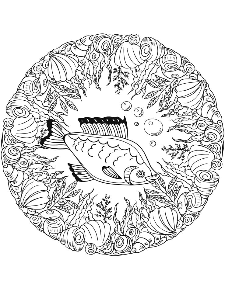 Coloriage poisson animaux mandala à imprimer