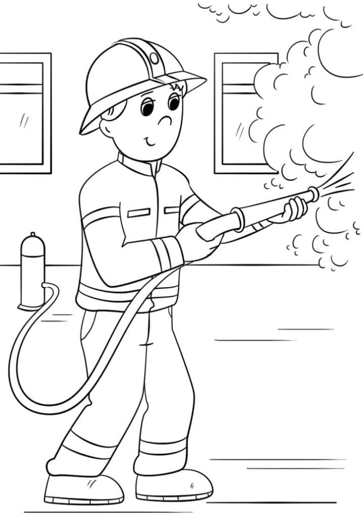 Coloriage pompier de dessin animé à imprimer