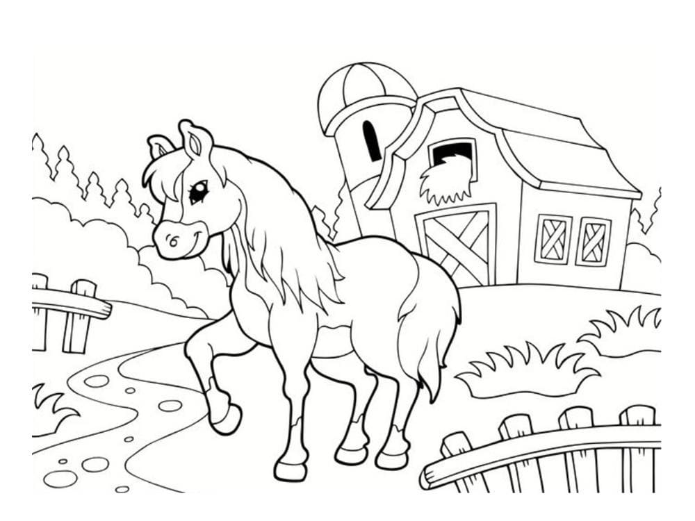 Coloriage poney a la ferme à imprimer