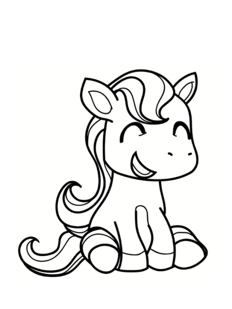 Coloriage poney souriant et cute à imprimer