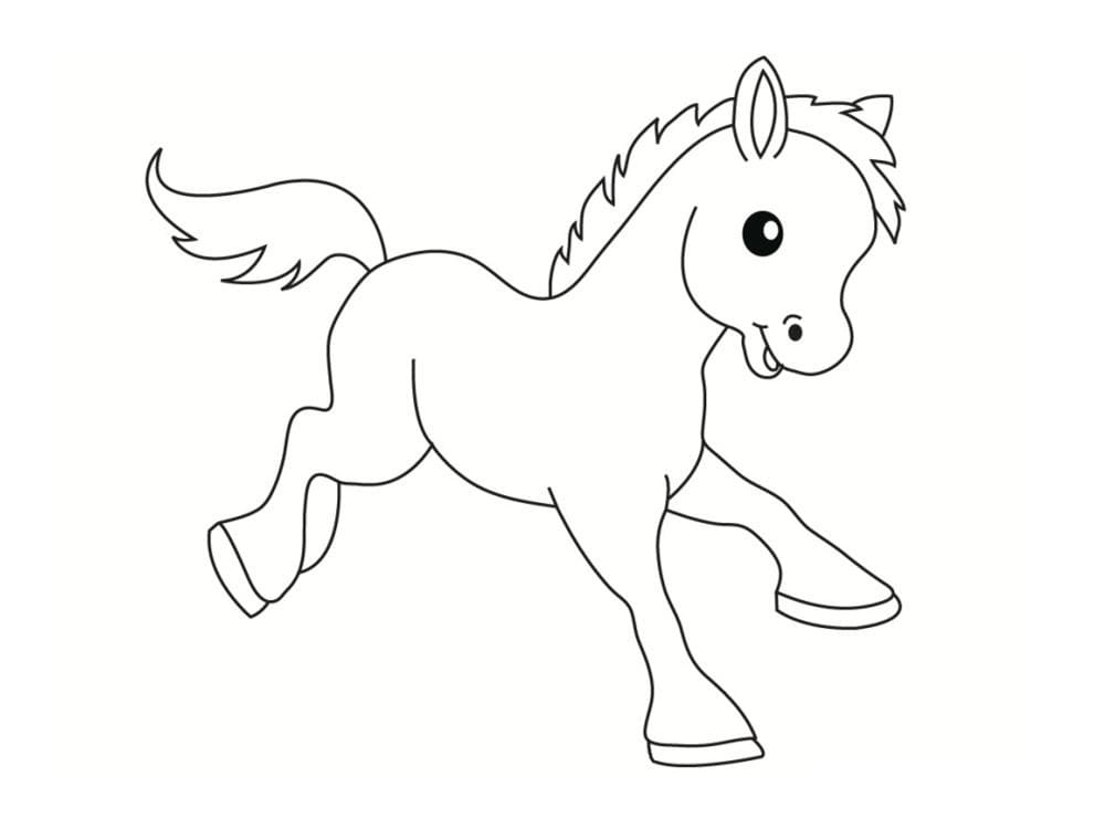 Coloriage poulain bebe poney heureux à imprimer