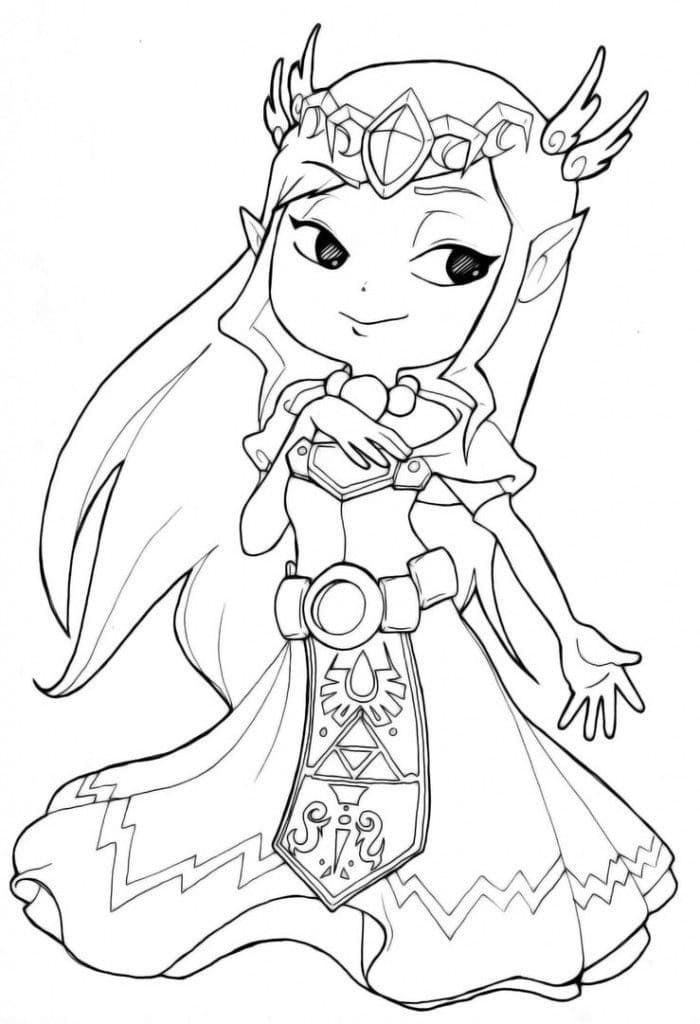 Coloriage Princesse Zelda Heureuse à imprimer