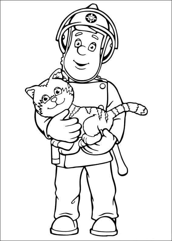 Coloriage sam le pompier et chat