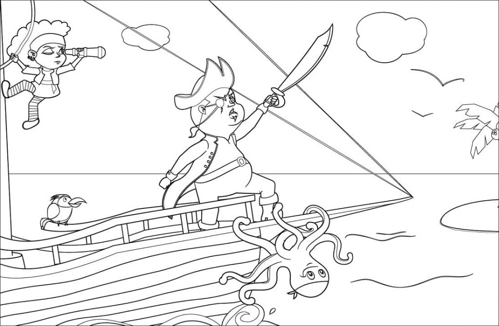 Coloriage scène avec un pirate à imprimer