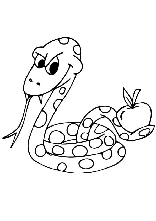 Coloriage serpent et pomme à imprimer
