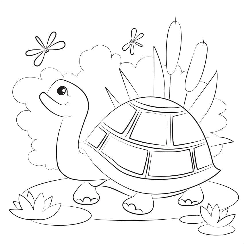 Coloriage tortue heureuse