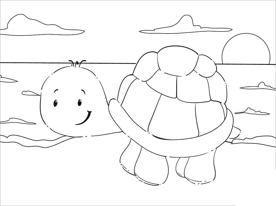 Coloriage tortue sur la plage à imprimer