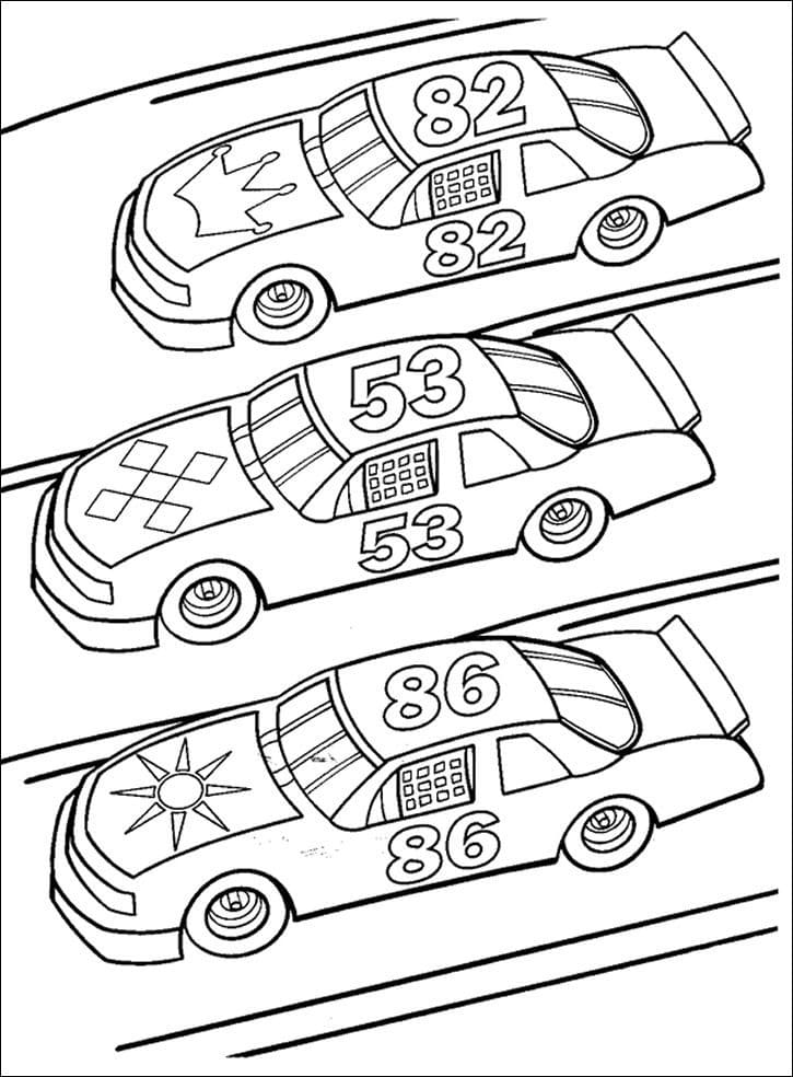 Coloriage trois voitures de course à imprimer