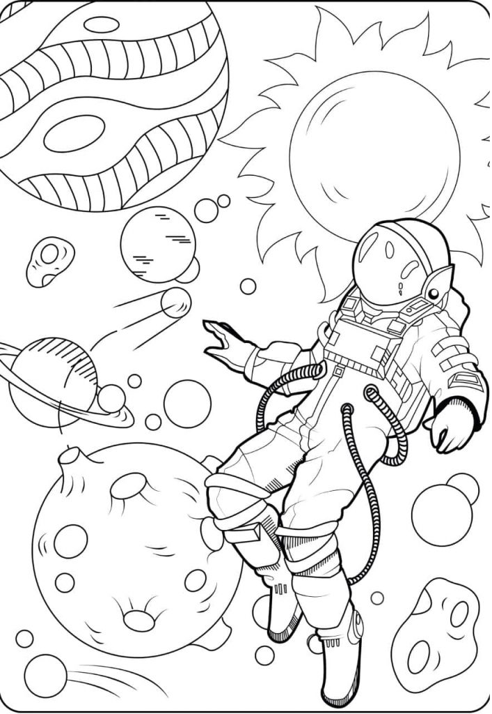 Coloriage astronaute dans l’espace à imprimer