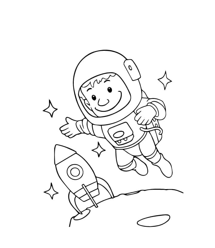 Coloriage astronaute et vaisseau spatial