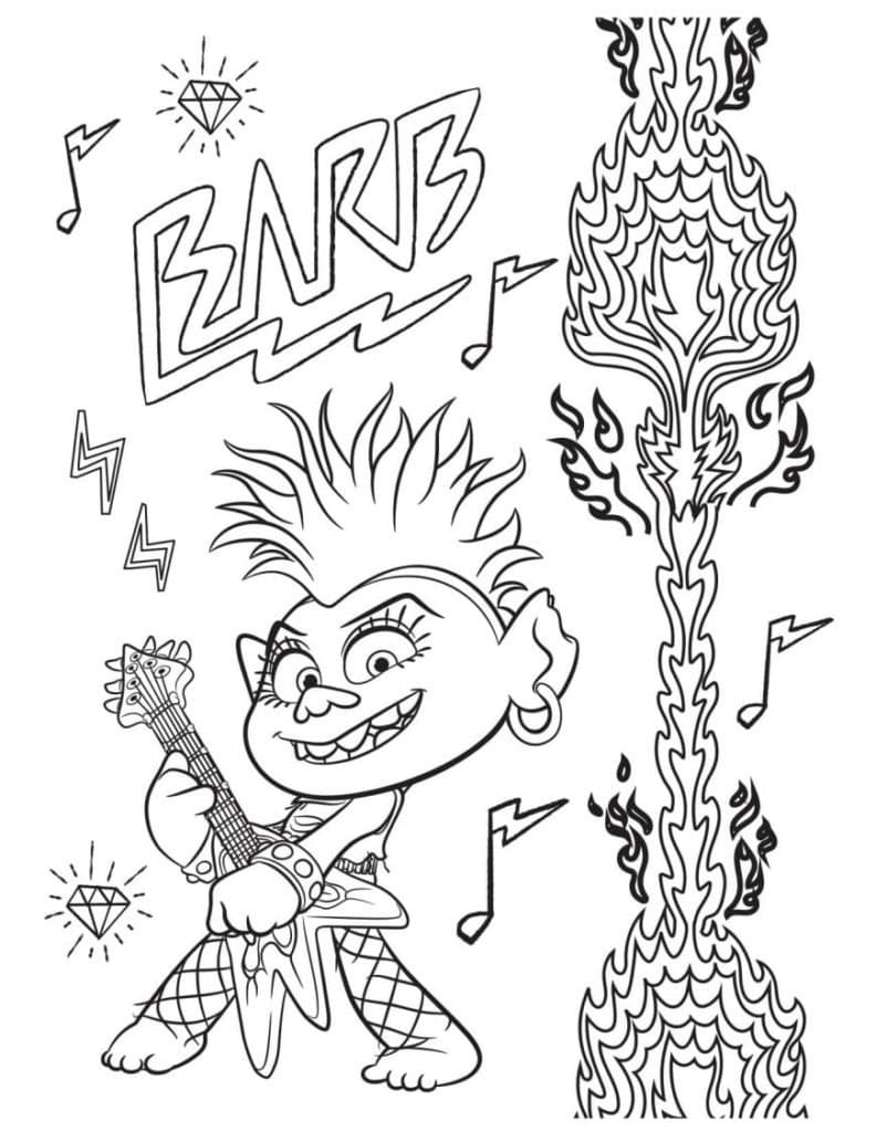 Coloriage barb de trolls à imprimer