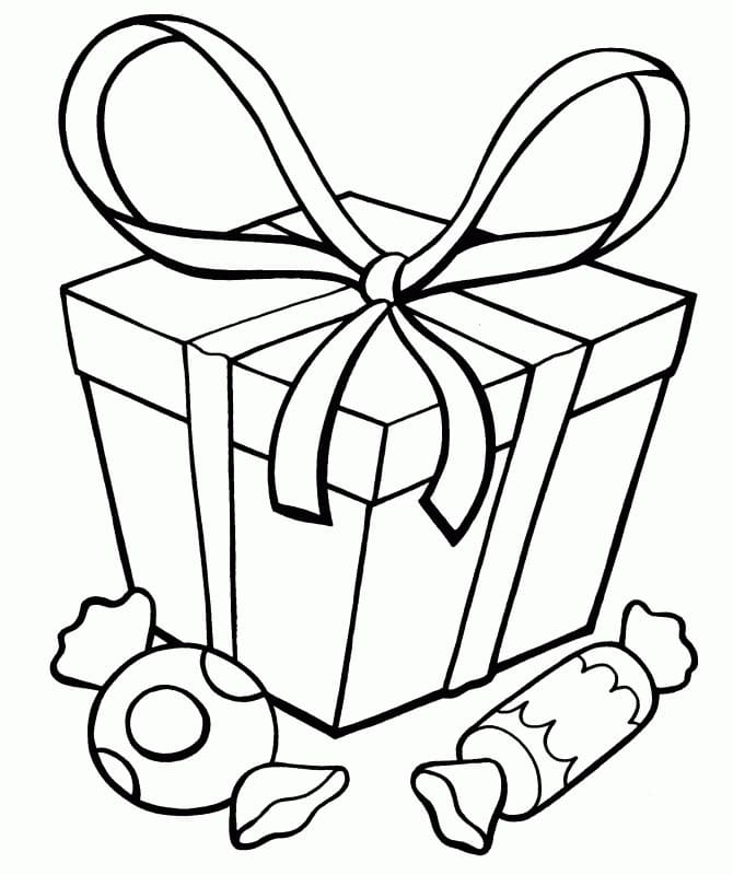 Coloriage cadeau et bonbons à imprimer