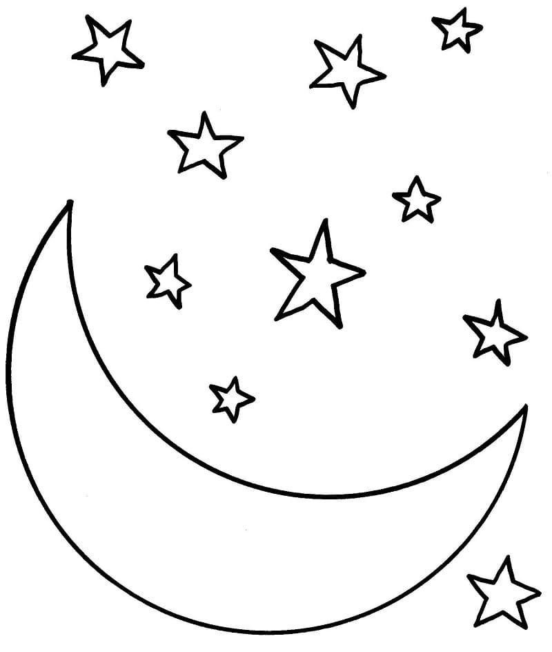 Coloriage croissant de lune avec des étoiles