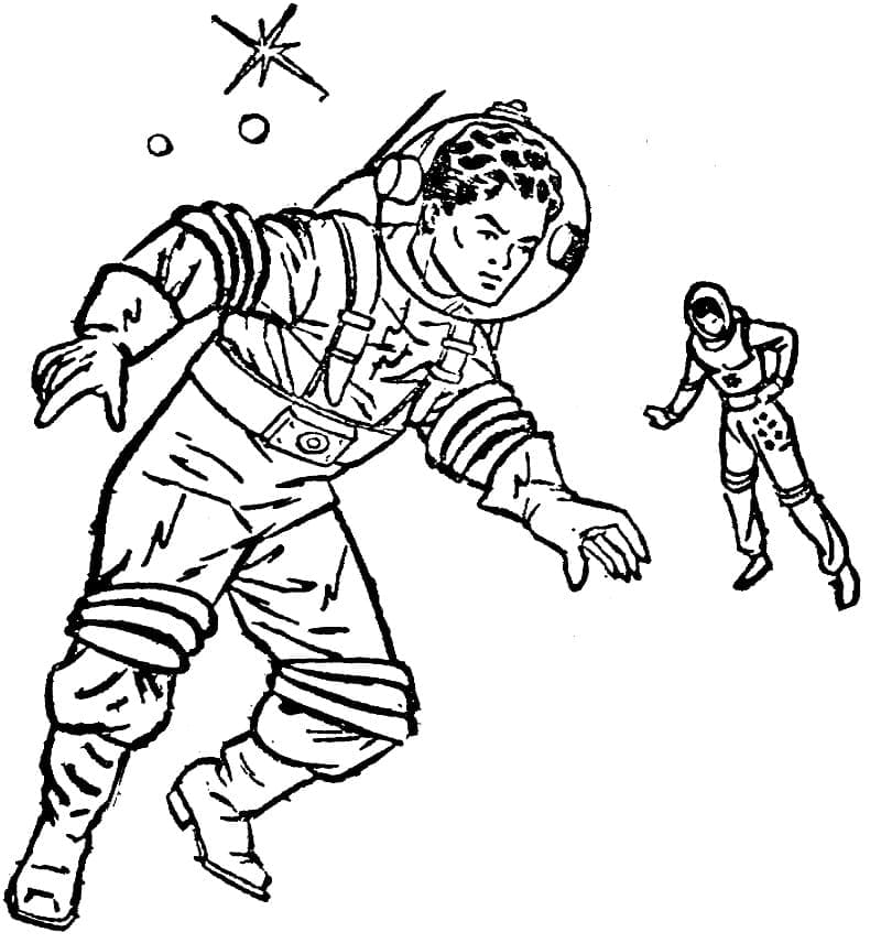 Coloriage deux astronautes à imprimer