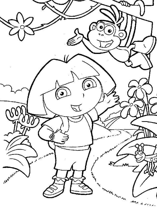 Coloriage dora dans la forêt