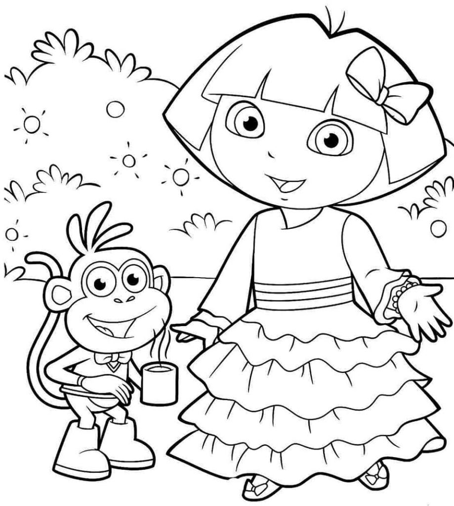 Coloriage dora et boots à imprimer