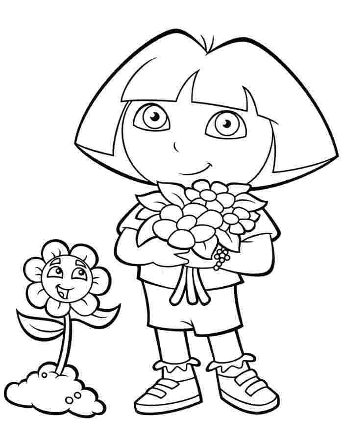 Coloriage dora et des fleurs