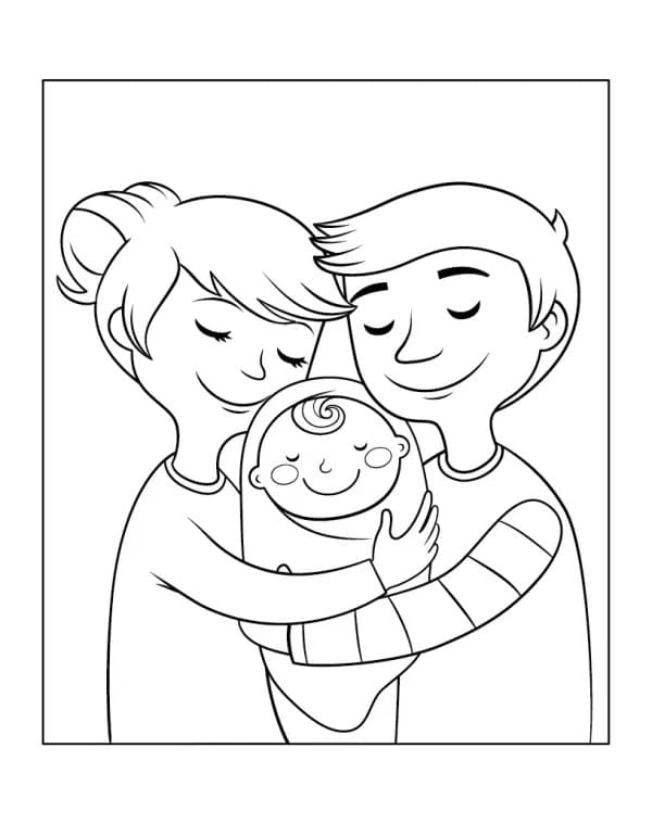 Coloriage famille chaleureuse