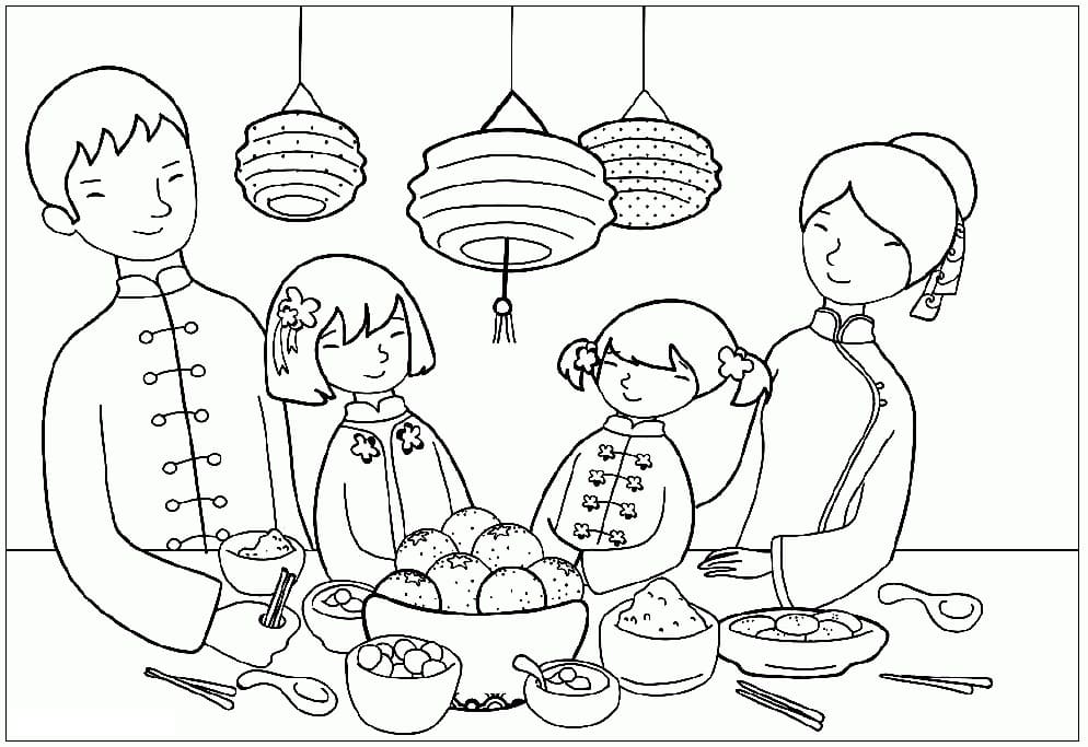 Coloriage famille chinoise