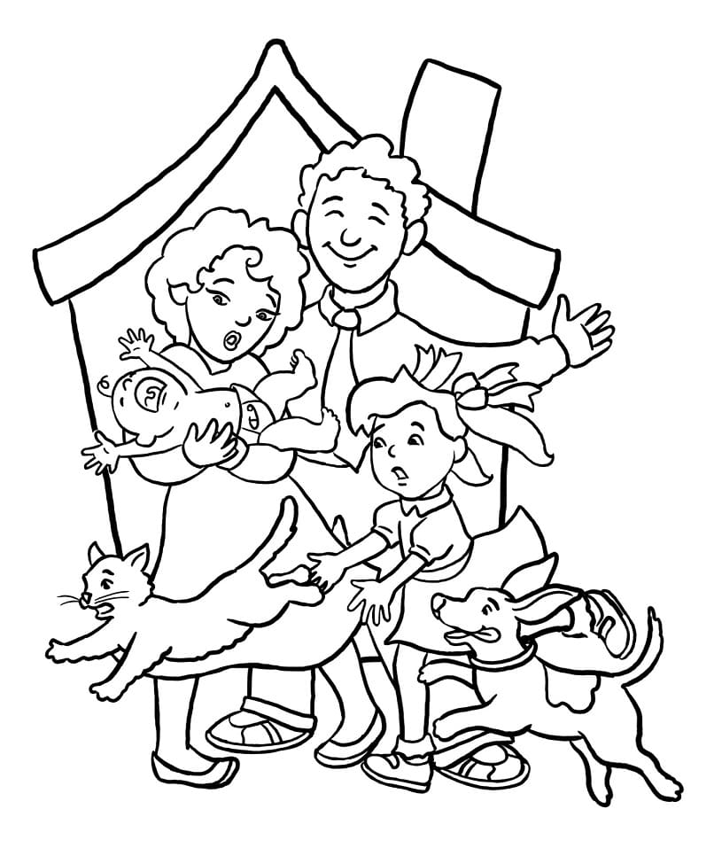 Coloriage famille et animaux