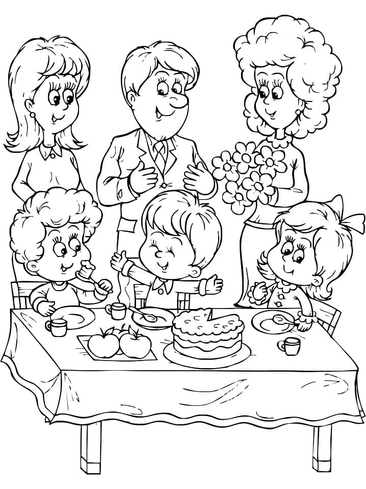 Coloriage fête de famille à imprimer