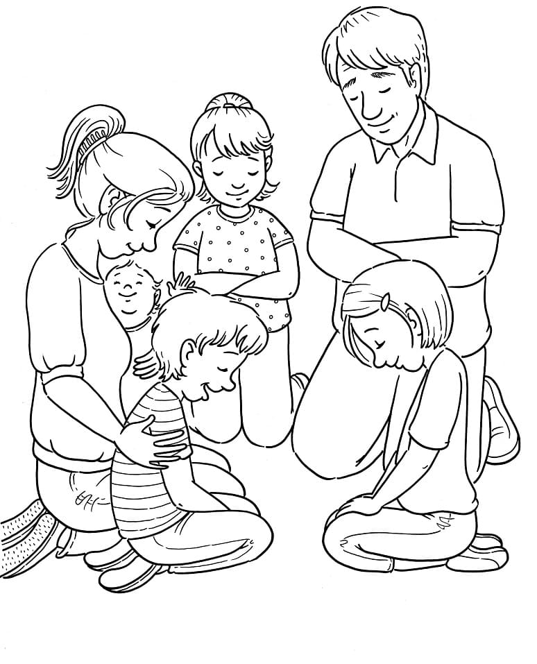 Coloriage la famille prie