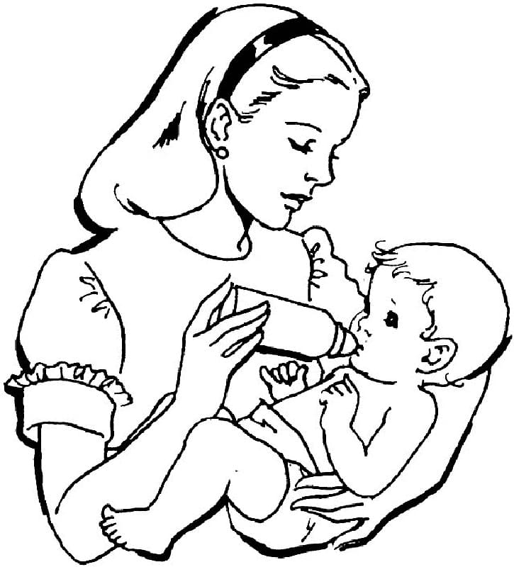 Coloriage maman avec bébé à imprimer