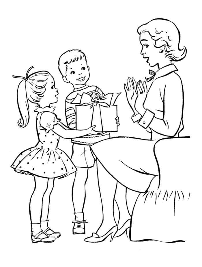 Coloriage maman avec des enfants à imprimer