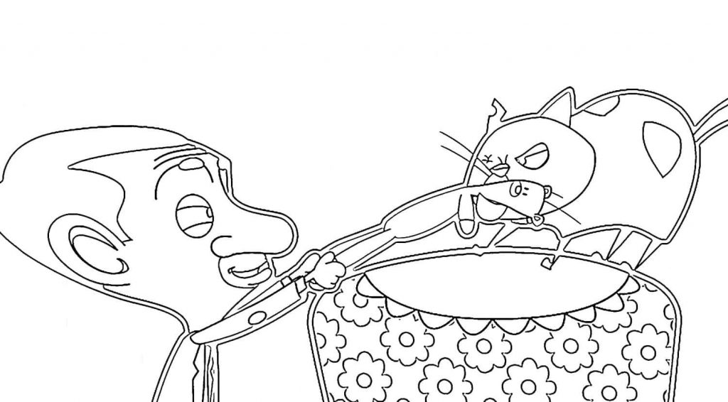 Coloriage mr bean et chat à imprimer