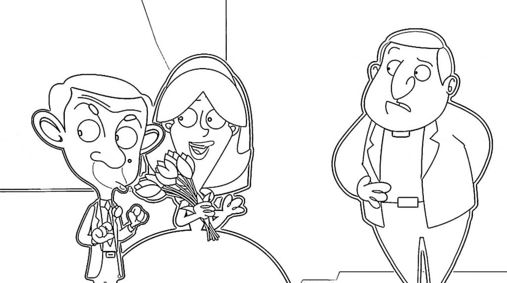 Coloriage mr bean sur mariage à imprimer