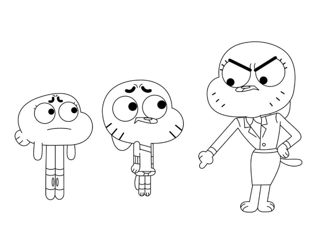 Coloriage nicole, gumball et darwin à imprimer