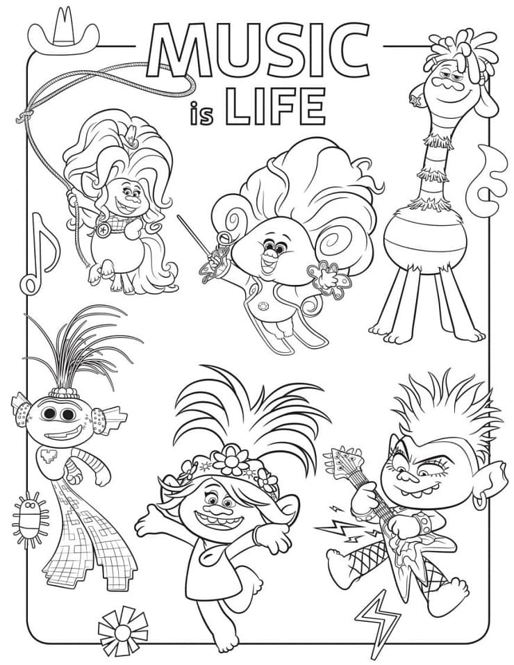 Coloriage trolls personnages 1 à imprimer