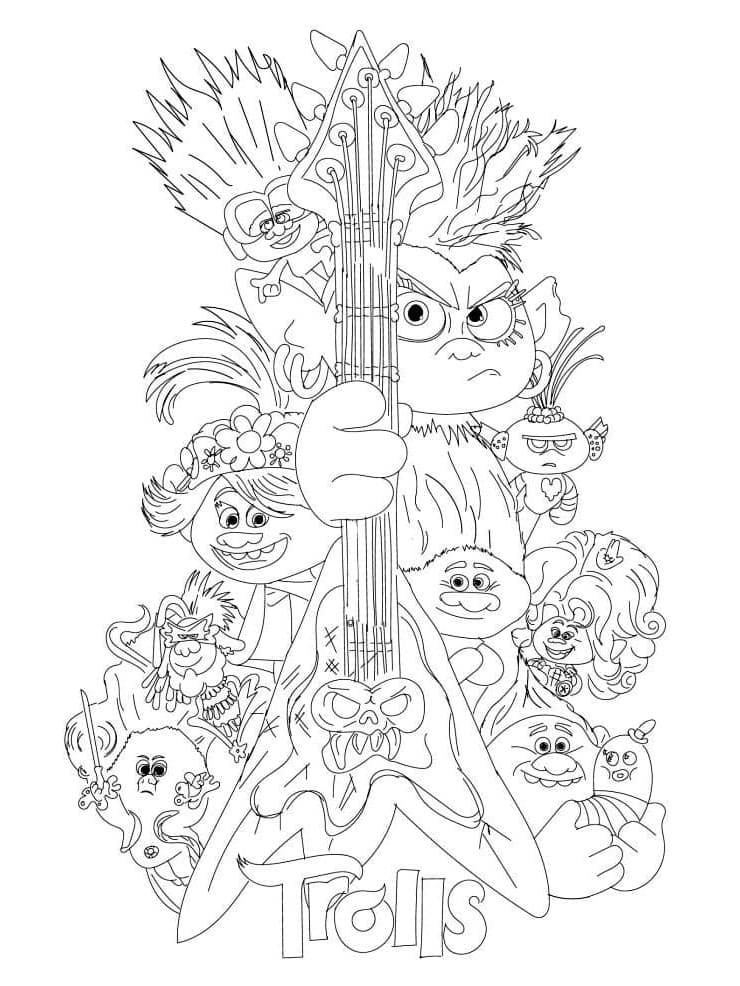 Coloriage trolls personnages à imprimer