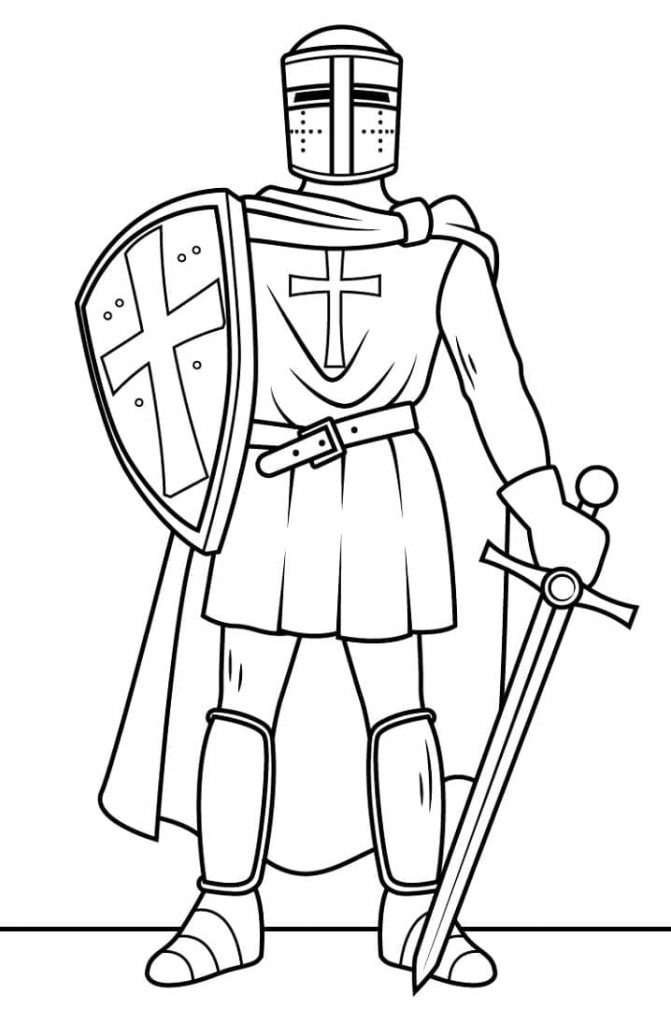 Coloriage chevalier avec épée et bouclier à imprimer