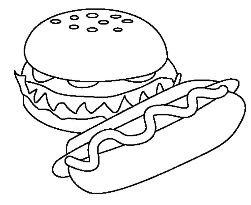 Coloriage hamburger et hot-dog à imprimer