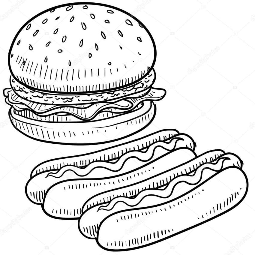 Coloriage hot-dog et hamburger à imprimer