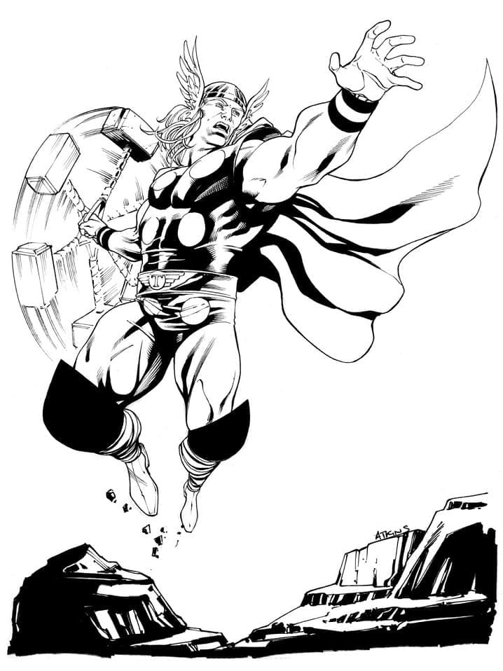 Coloriage thor avec mjolnir